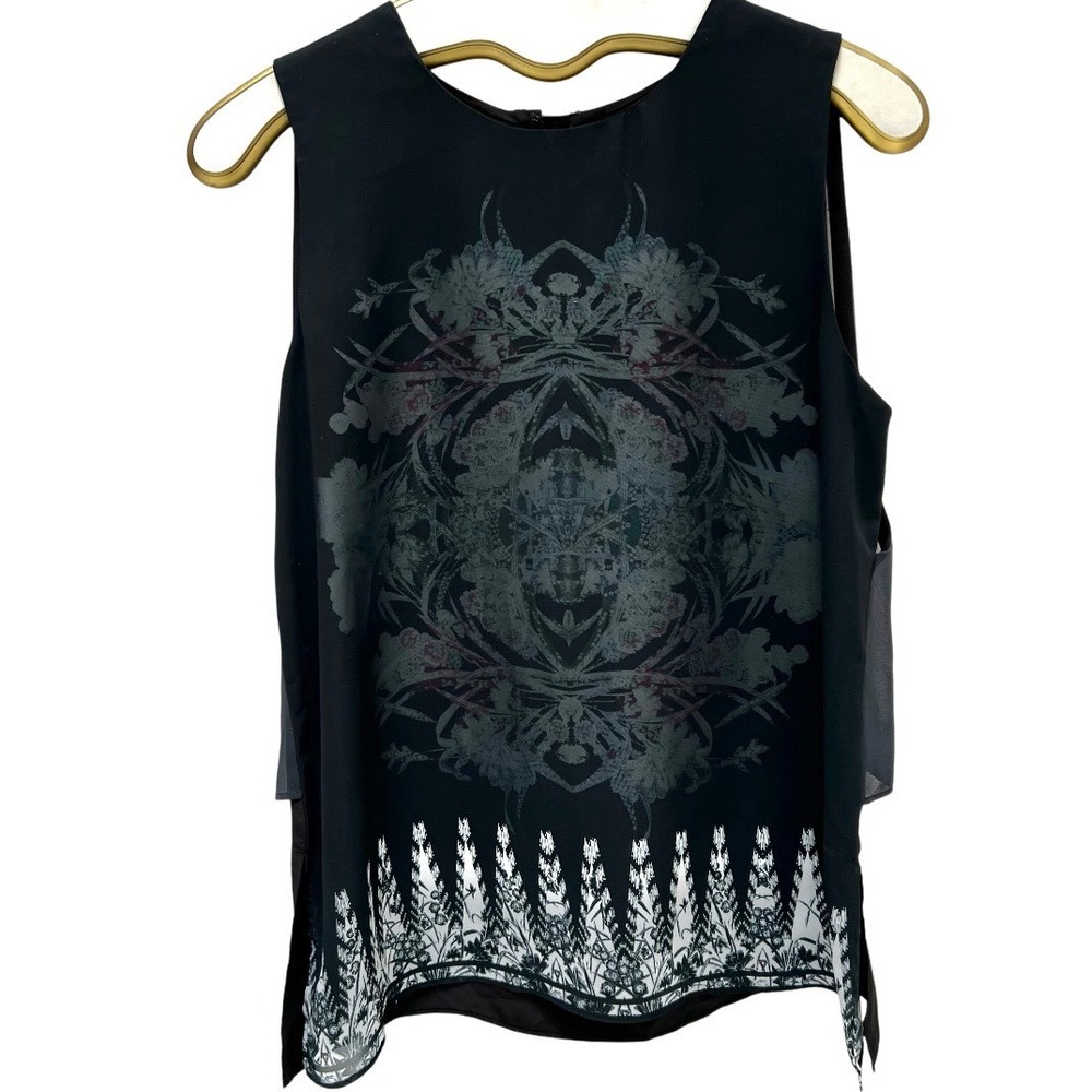 Kenneth Cole NY Black Layered Chiffon Top Small Office Siren Dark Fairy Capsule - Picture 7 of 17
